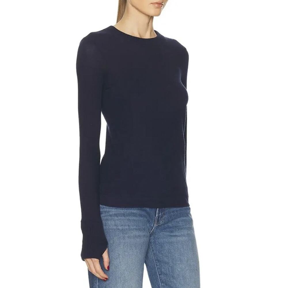 Enza Costa Cashmere Easy Cuff Top Small Crew Neck Long Sleeve Thumbhole Midnight - Picture 2 of 4